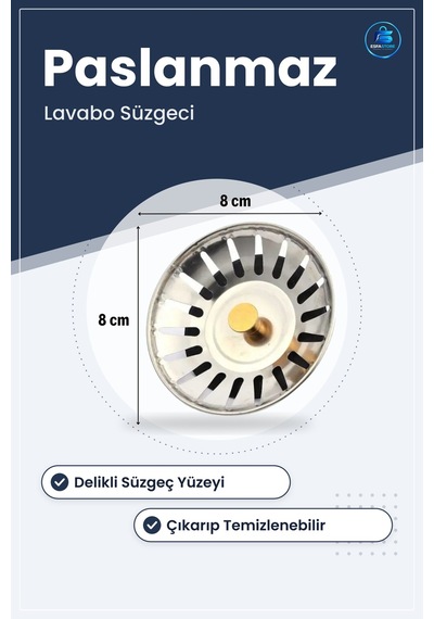 Paslanmaz Çelik Mutfak Evye Lavabo Süzgeci Gider Tıpası Tıkanıklı