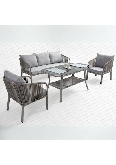 Capri Swing Artemis Üçlü Rattan Balkon Bahçe Takımı Gri