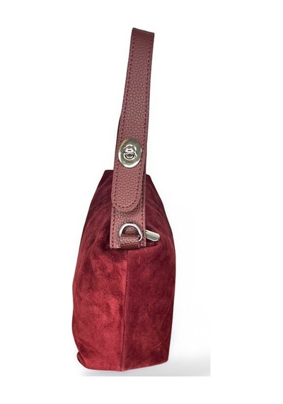 Süet Omuz Çantası, Bordo Renk, Leopar Desenli İç Astar, Metal Fermuarlı Bordo