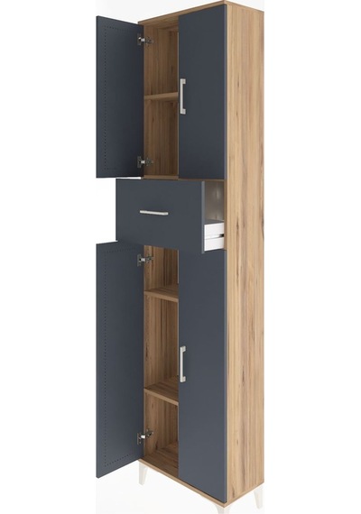 Arges Dolap 4 Raflı Tek Çekmeceli 4 Kapaklı 60x30x243 Çam-ant... Çam