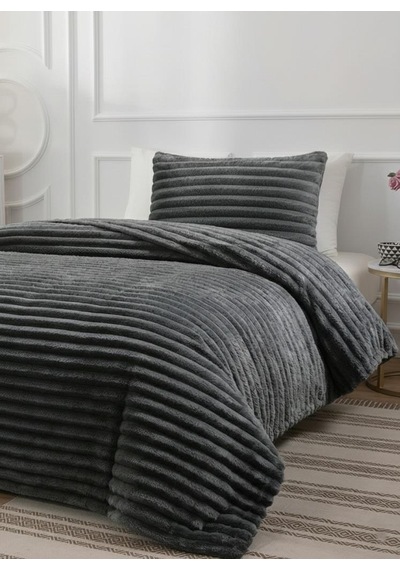 Soft Çizgi Tek Kişilik Yatak Örtüsü 180x240 Antrasit