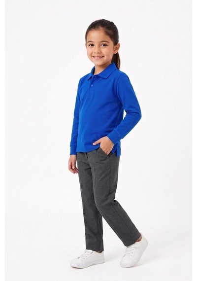 Nacar Store Unisex Çocuk Uzun Kollu Polo Yaka Lakost Okul Tişörtü Saks Mavi