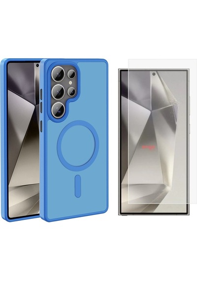 Vendas Galaxy Uyumlu S25 Ultra Kılıf M-safe Şarj Özellikli Mat Arka Yüzey Zore Sio Kapak + Nano Ekran Koruyucu Mavi