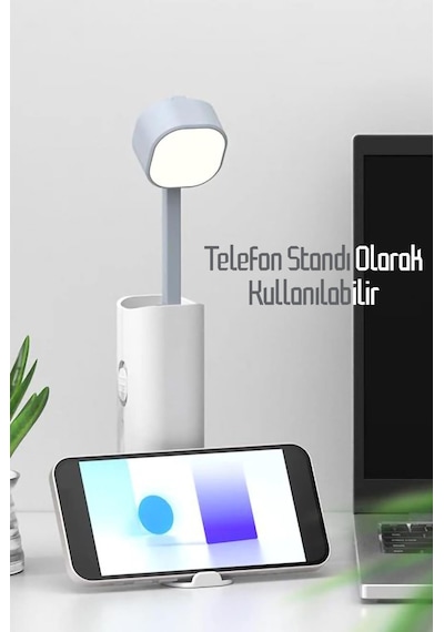 2li Set Şarjlı Masa Lambası + Kronometreli Öğrenci Saati Renk Ayarlı Ders Çalışma Okuma Lambası 975 Beyaz
