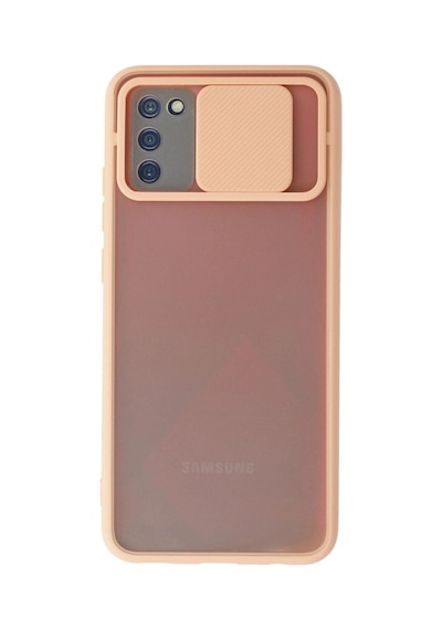 Samsung Uyumlu Galaxy A02s Kılıf Palm Buzlu Kamera Sürgülü Silikon - Pembe Çok Renkli