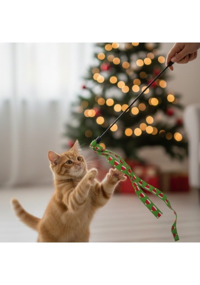 10 Adet Yılbaşı Temalı Kedi Oyun Oltası Renkli Şeritli