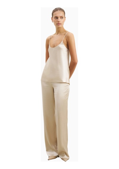 Because Of Alice Formal Satin Straight Leg Trousers Saten Düz Paça Kadın Pantolon Kırık Beyaz