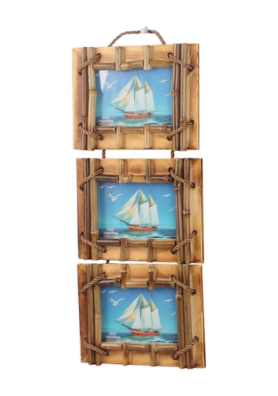 El Yapımı Doğal Ahşap 3 Lü Bambu Bamboo Fotoğraf Çerçevesi Dekoratif Ev Ofis Hediyesi Duvar Süsü - 9