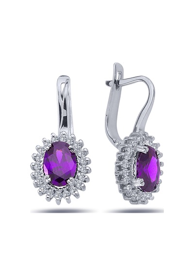 Lova Pırlantalı Oval Ametist Anturaj Küpe -  3030024