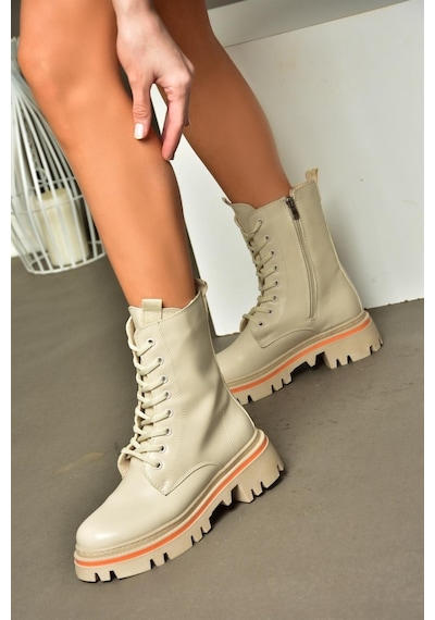 Fox Shoes R524802209 Bej Bağcıklı Kadın Postal Bot Bej