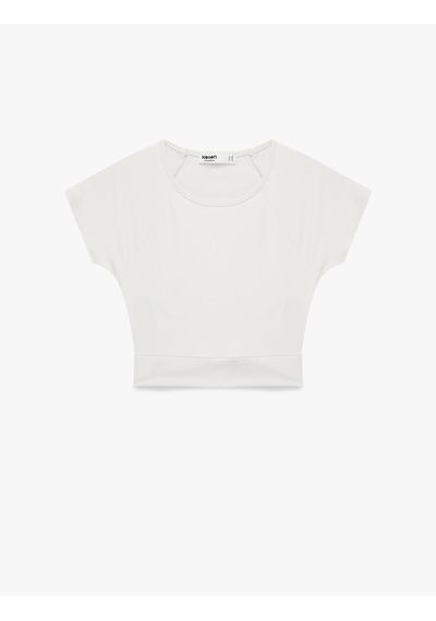 Koton Slim Fit Kısa Kollu Bisiklet Yaka Bağlama Detaylı Crop Spor Tişört Ekru 6sak10068nk