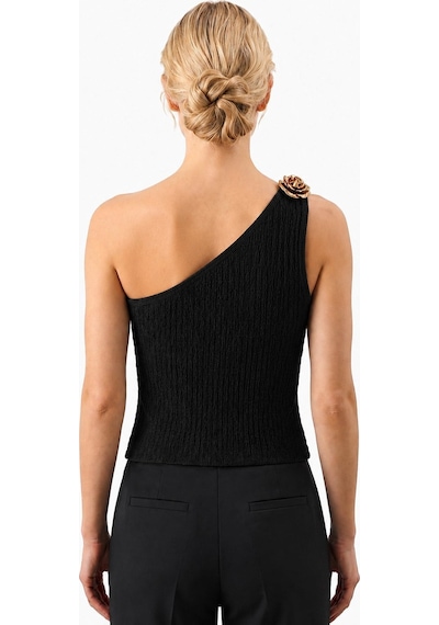Cottonhıll Premium - Tide Collection Siyah Tek Omuz Çiçek Aksesuarlı Bürümcük Dokulu Kadın Crop Bluz Cottonhıll Premium - Tide Collection Siyah Tek Omuz Çiçek Aksesuarlı Bürümcük Dokulu Kadın Crop Bluz