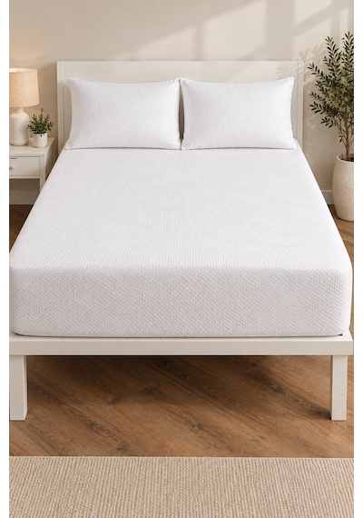 Sıvı Geçirmez Fitted Bazalı Honeycomb Desenli Yatak Alez Seti Fitted Bazalı Alez Ve 2'li Yastık Alez Koruyucusu Beyaz Tek Kişilik - Çift Kişilik