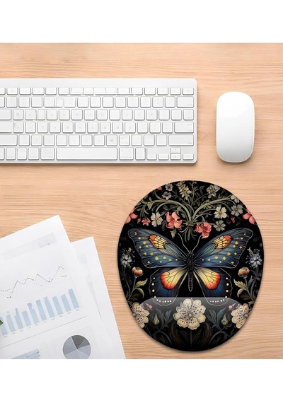 Siyah Kelebek Tasarım Bilek Destekli Mouse Pad