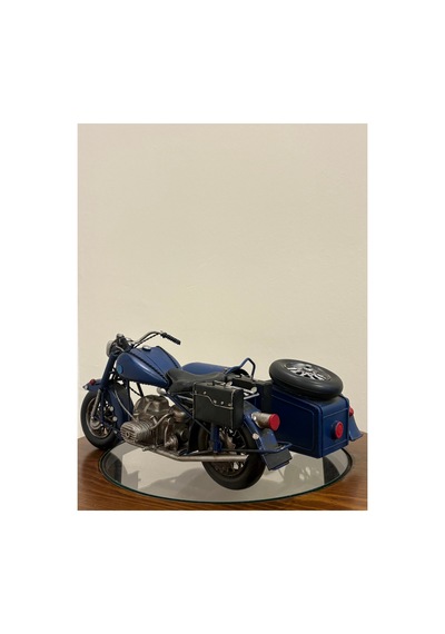 Nostaljik Mat Mavi Sepetli Motorsiklet Maketi