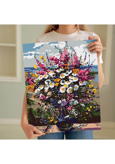 Sayılarla Boyama Seti 40 x 50 CM Tuval Şasesine Gerili Vazodaki Renkler