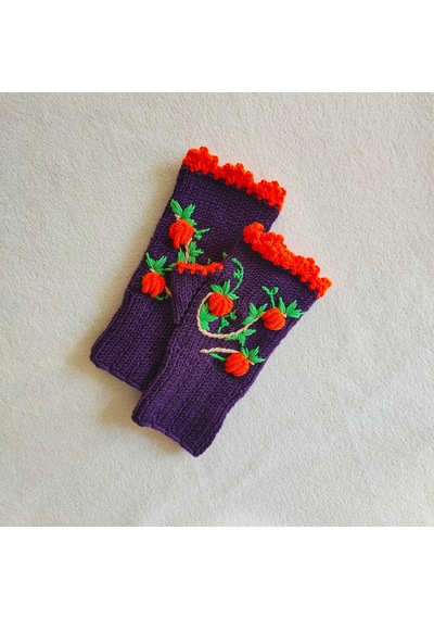 Newdaycraft El Örgüsü Motifli Parmaksız Eldiven / Bileklik - Halloween Mor Koyu Mor