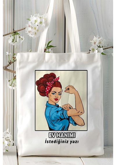 Art Hediye Ev Hanımı Baskılı Bez Omuz Çantası Kişiye Özel Model 13 Çok Renkli