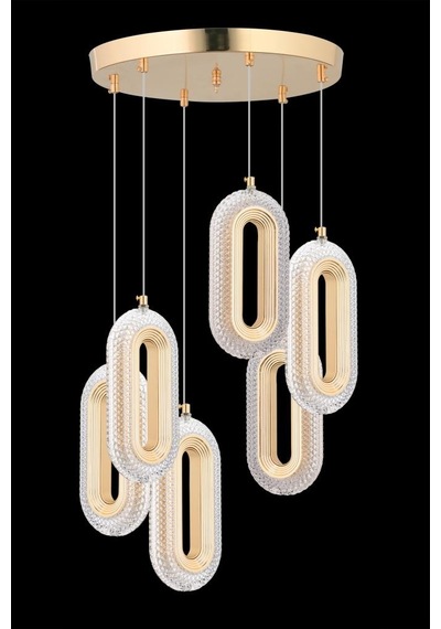 İstanbul Avize Alfa 6'li Gold Kristal Taşlı Avize Gold
