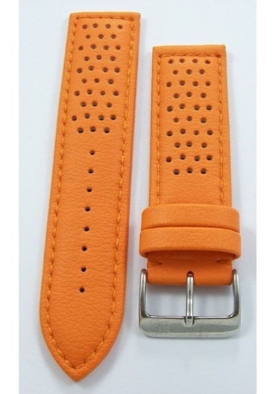 Bizon Turuncu Deri Saat Kordonu 24Mm Delikli Spor Saat Kayışı Dik