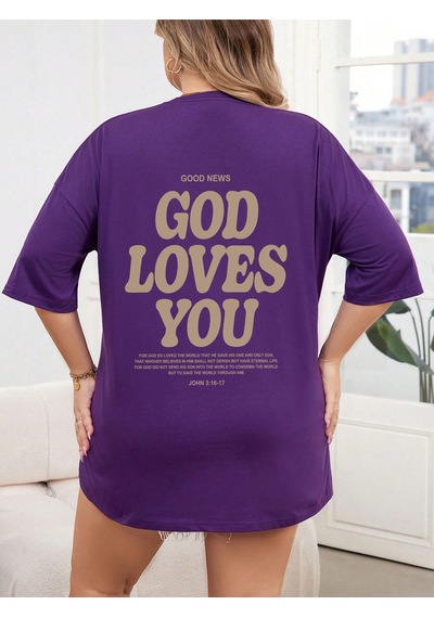 Uyguntarz Good Loves You Baskılı Unisex Oversize Tshirt Mor