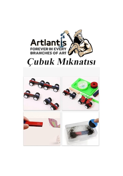 Çubuk Mıknatıs Deney Malzemesi 2 Adet Okul Projeleri İçin I Şekilli Çubuk Mıknatıs Kırmızı Mavi Boyalı