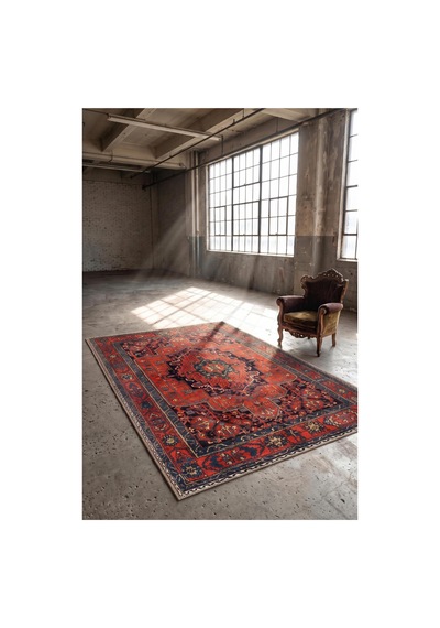 Artloop İstanbul Kırmızı Madalyon Desenli Vintage Dokuma Tabanlı Şönil Halı Al 662 Kırmızı - Madalyon