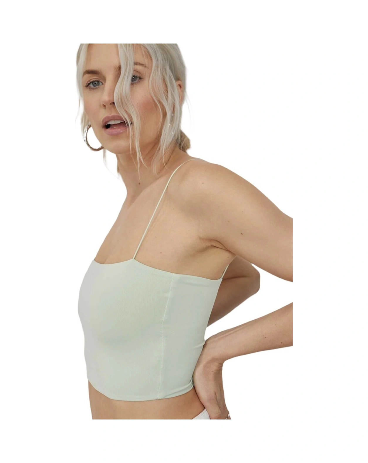 Mamayaga Kadın Askılı Şık Croptop Bluz Yeşil