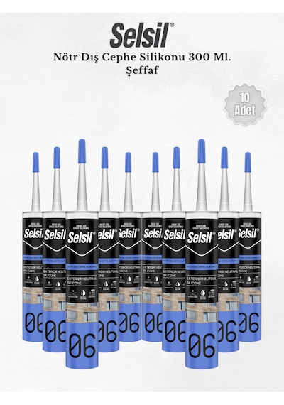 Selsil Nötr Dış Cephe Silikonu Seffaf 300 Ml. - 10 Adet Şeffaf