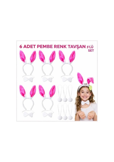 Şeker Pembesi Tavşan Sahne Seti 639lı Set Taç Papyon Kuyruk 1