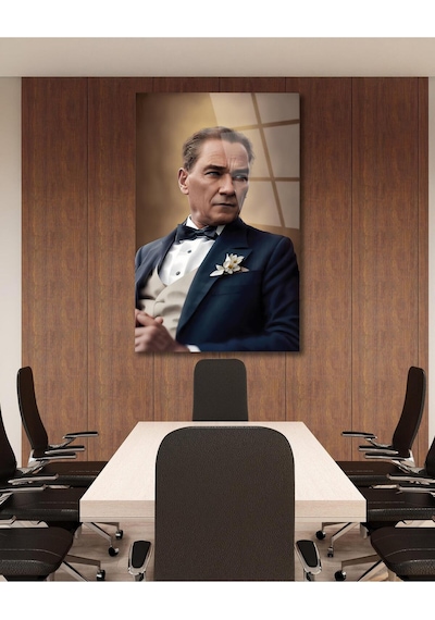 Atatürk Portre Cam Tablo Modern Ev Ofis Salon Hediyelik Büyük Tablo Duvar Dekoru