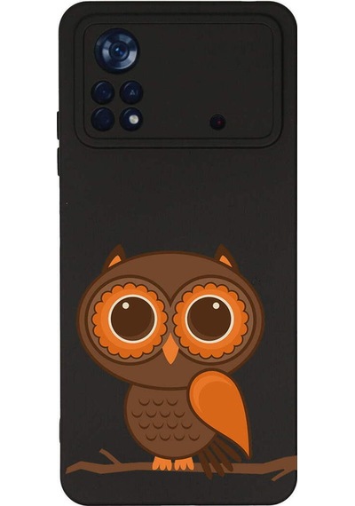Poco X4 Pro İle Uyumlu Baykuş 0214a Tasarımlı Siyah Lansman Silikon Kılıf Çok Renkli