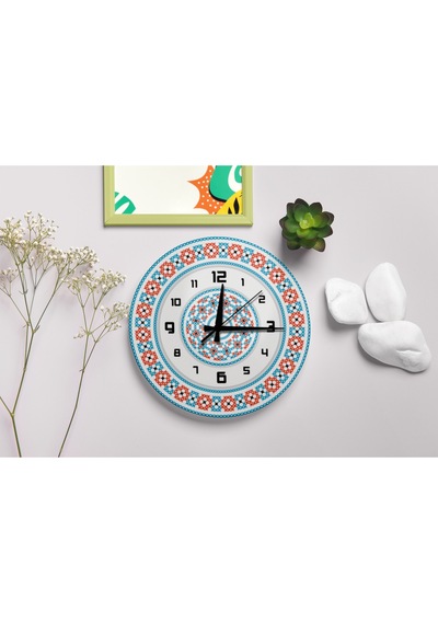 Sessiz Kanaviçe/nakış Desenli Otantik Duvar Saati 40cm Gri