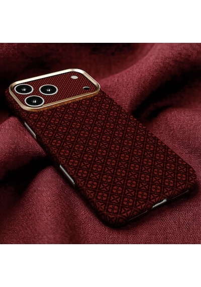 Apple iPhone Uyumlu 17 Pro Max Kılıf Magsafe Şarj Özellikli Premium Retro Çiçek Desenli Kamera Ve Lens Korumali Velix Sert Pc Kapak Bordo