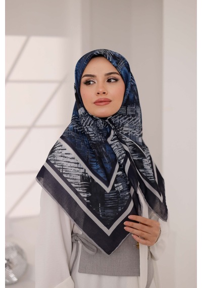 Mimiyum İz Desen Soft Eşarp Füme Mavi