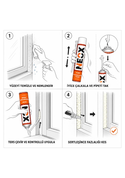 Neox E600 Poliüretan Montaj Köpüğü 600 Ml Pipetli İzolasyon Ve Boşluk Dolgu Köpüğü