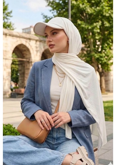 Aldaıyr Şapkalı Boneli Hazır Şal Hijab Sandy Krem
