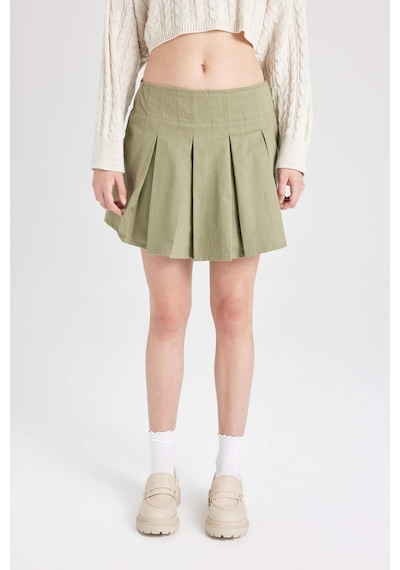 Defacto Coool Piliseli Normal Bel Basic Düz Gabardin Mini Etek D5265AX24AUKH461 Haki