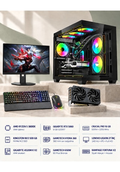 Symoon SYMOONPC0176 R5-5600X 8 GB 16 GB 500 GB SSD RTX5060 27" Dos Masüstü Oyuncu Bilgisayarı
