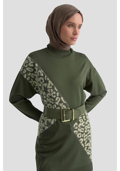 Armine Trend Leopar Desenli Triko Tunik Haki 25ytd4109 Haki
