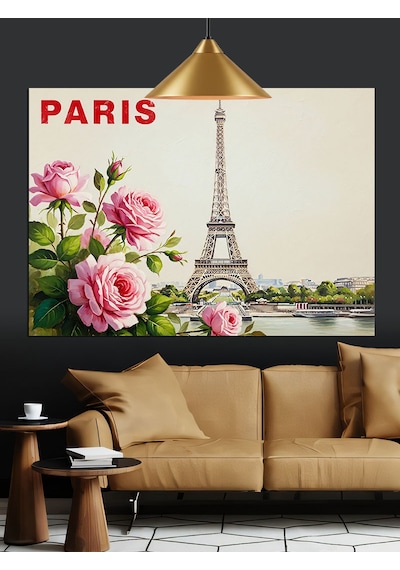 Eyfel Kulesi Çiçek Paris Dekoratif Kanvas - Mdf Ahşap Tablo