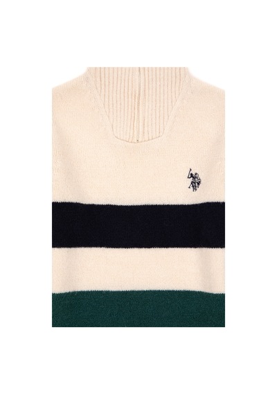 U.S. Polo Assn. Erkek Çocuk Yarım Fermuarlı Krem Triko Kazak 50295517-VR071