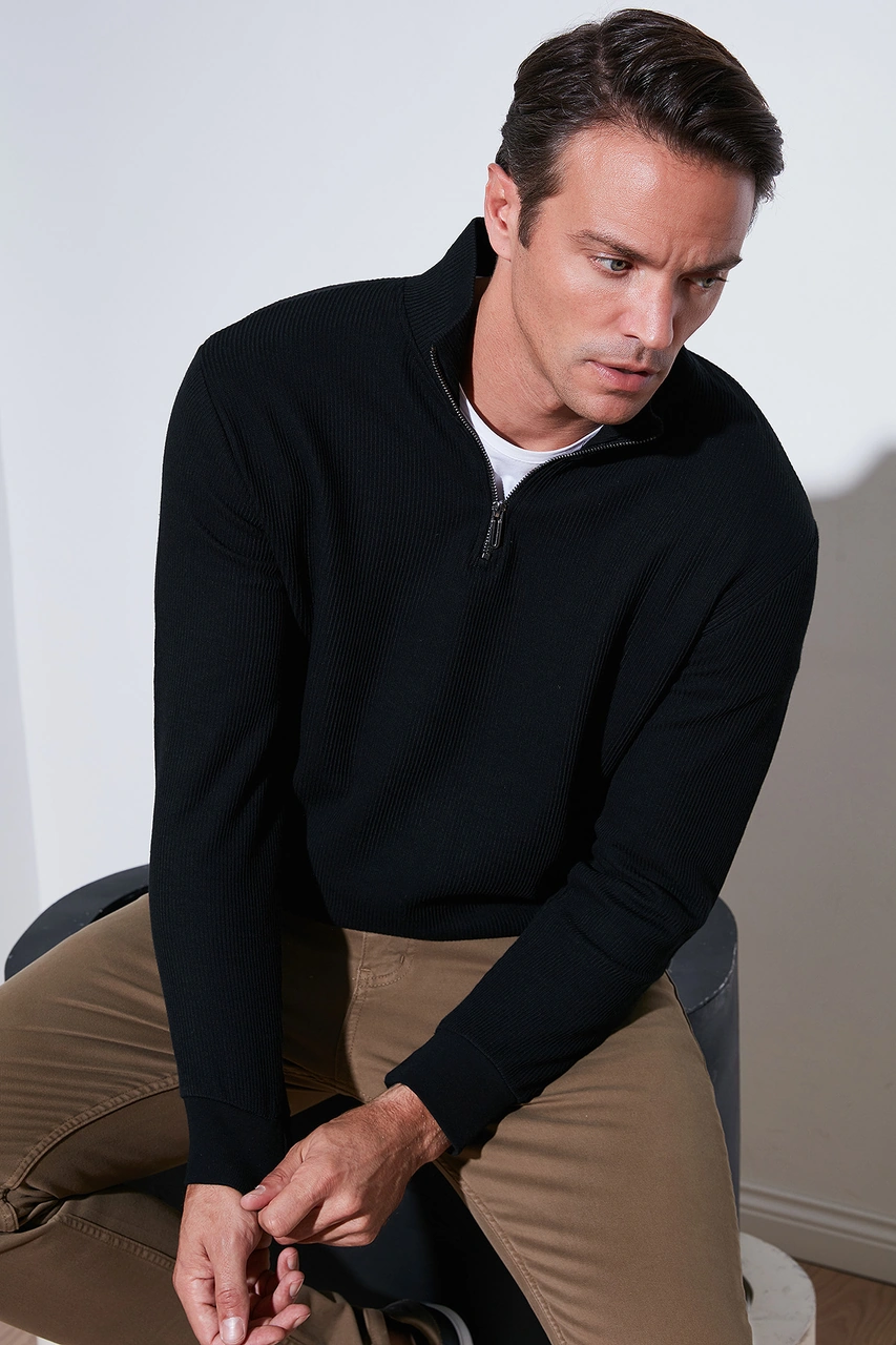 Buratti Pamuklu Regular Fit Yarım Fermuarlı Dik Yaka 2'Li Paket Erkek Sweat 5905716S2 Vişne-Siyah