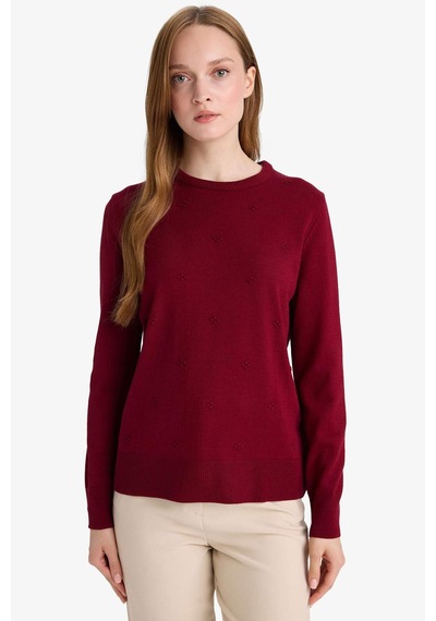Defacto Regular Fit Bisiklet Yaka Triko Kazak F4084ax25wnbr229 Bordo