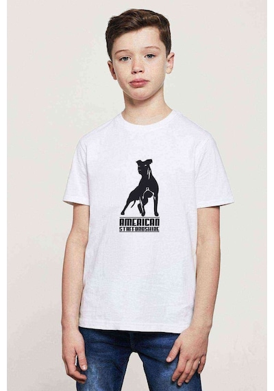 Tshirthane Dog American Staff Baskılı Unisex Çocuk Beyaz T-Shirt