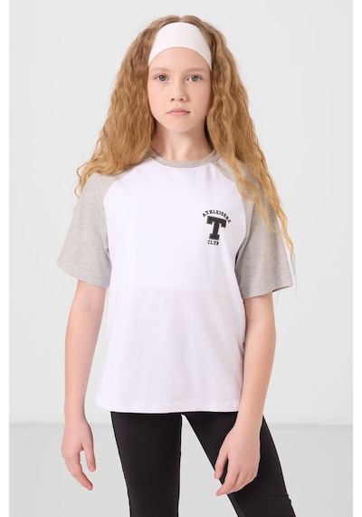 Beyaz O Yaka Pamuklu Baskılı Oversize Fit Kız Çocuk T-shirt - 75179 Beyaz