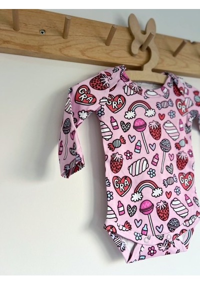 Key Kids Lolipop Marshmellow Pembe Renkli %100 Organik Pamuklu Kız Bebek Body Zıbın
