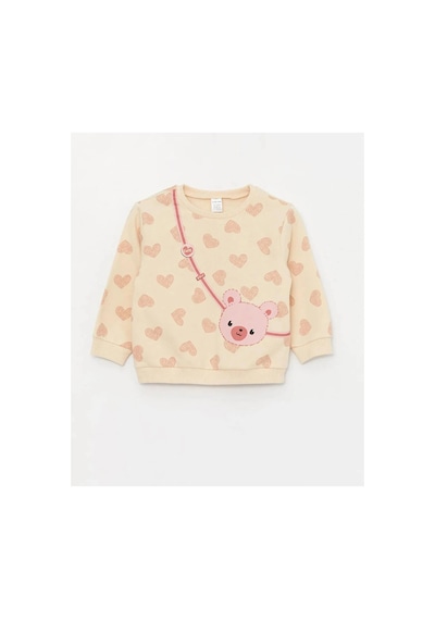 LC Waikiki Lcw Baby Ekru Bisiklet Yaka Uzun Kollu Baskılı Kız Bebek Sweatshirt Ve Tayt 2'li Takım