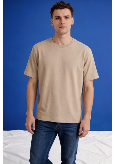 Freemen Erkek Oversize Tişört Nefes Alan Yumuşak Dokulu Terletmeyen Rahat Kalıp Basic-399 Bej
