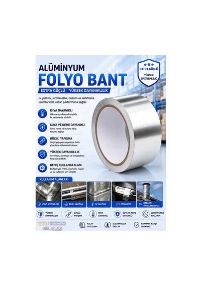 Alüminyum Folyo Bant 50mm X 25m 4 Adet Isı Ve Aleve Dayanıklı Yapışkanlı Folyo Bant Bant Marketim